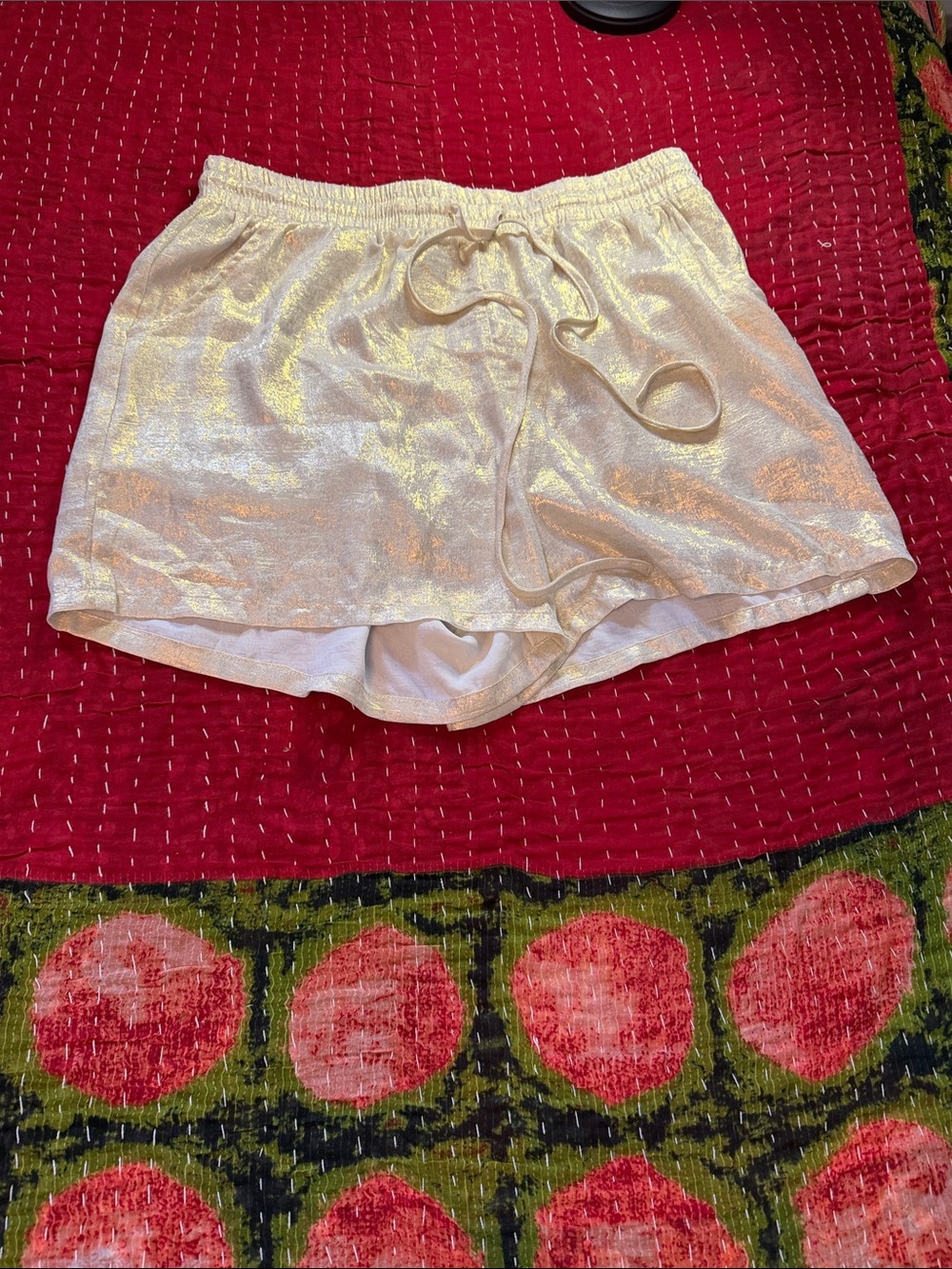 JODIFL Metallic Ivory Elastic Waist Shorts